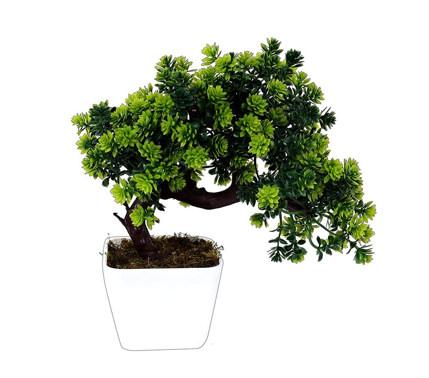Artificial Bonsai Plant Tree Green Flowers With Pot (Size 8.5 Inchs/ 22 Cms)